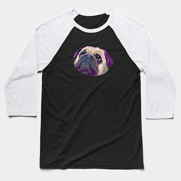 Starry Cute Pug head Baseball T-Shirt by You Miichi